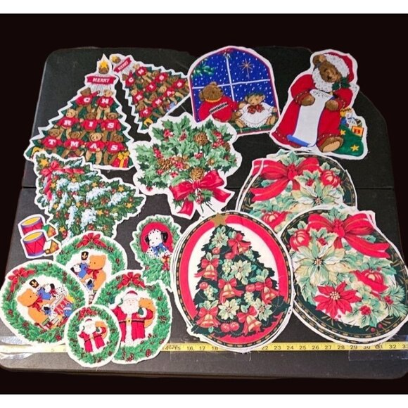 Christmas Fabric Cut Outs 20 +  Santa, Christmas Tree, Ornament Print Fabric - Picture 1 of 12